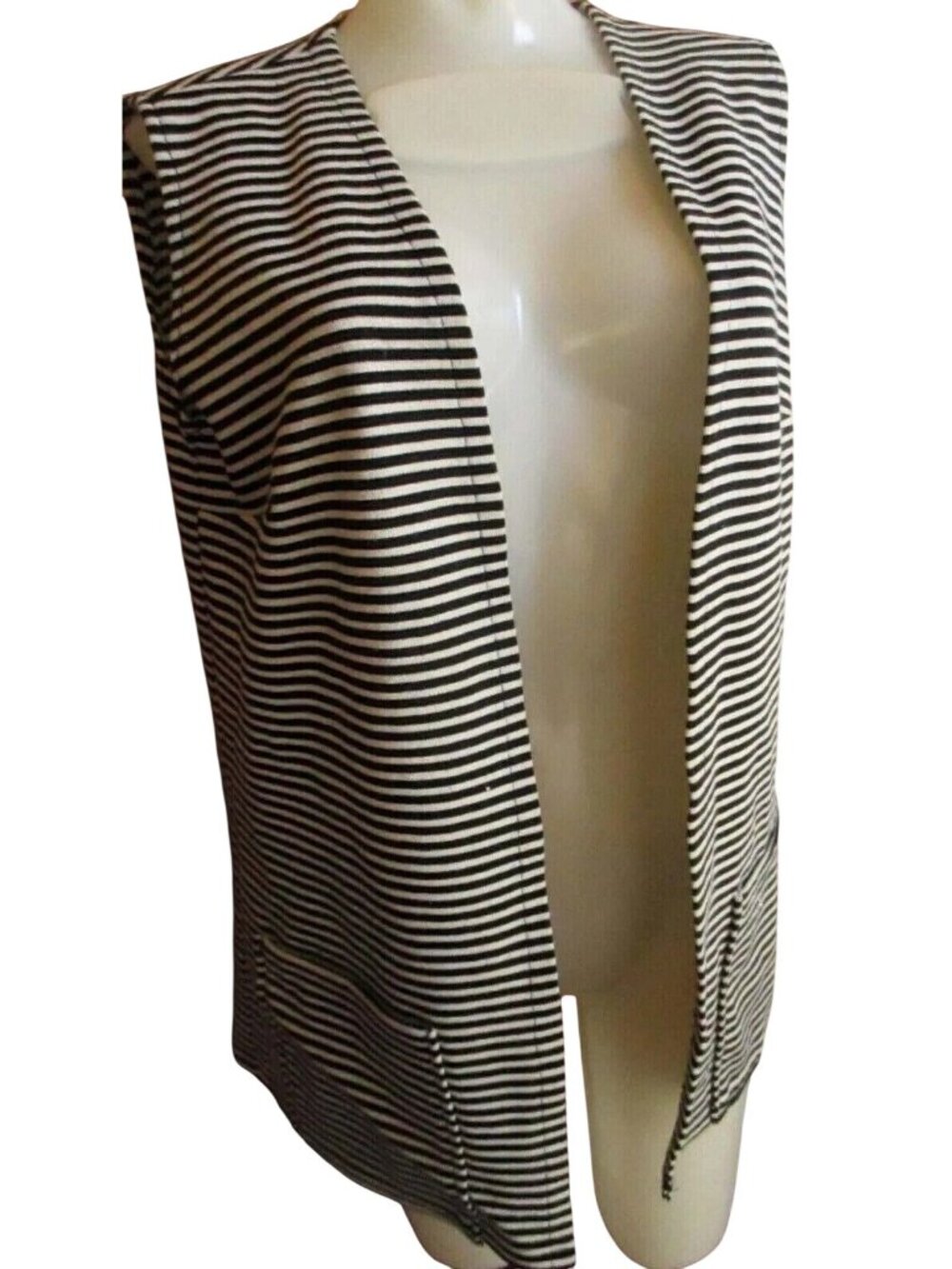 True Vintage Large Vest Sleeveless 70's Mod Striped Open Front Womens Groovy